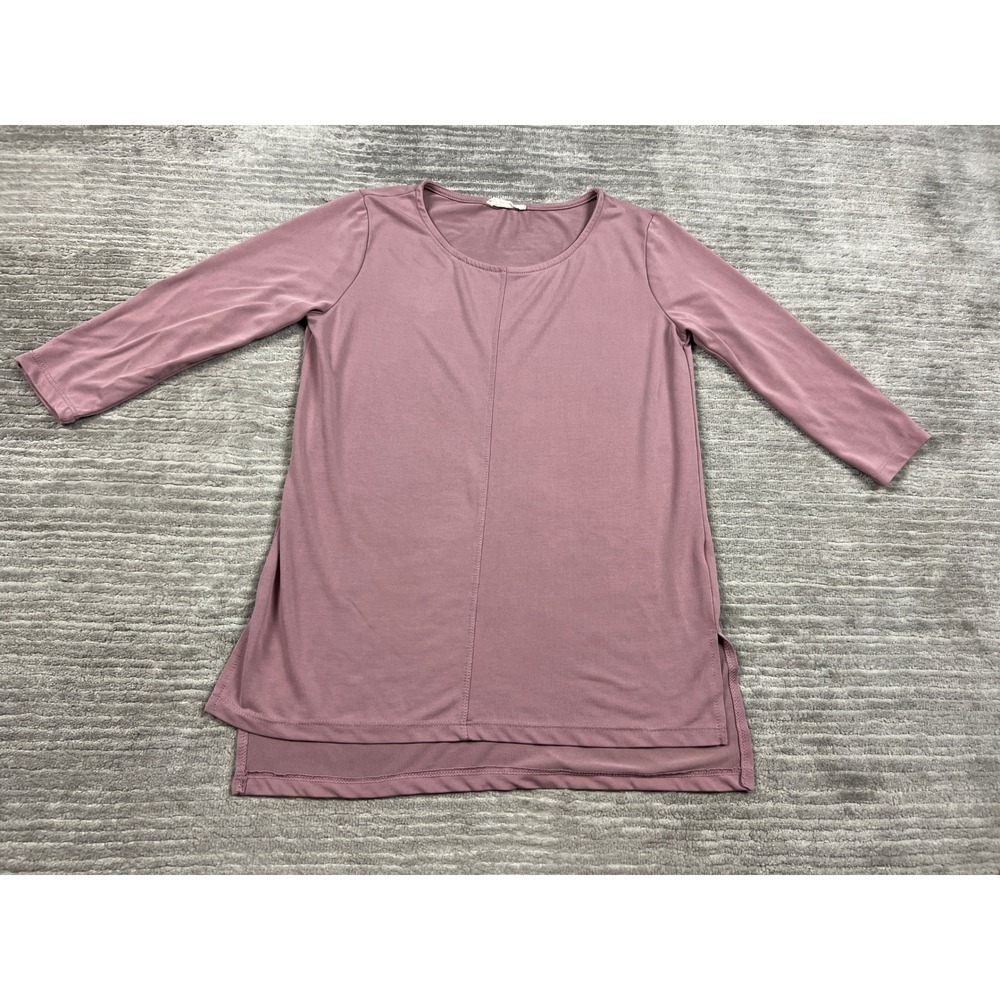 Promesa Tunic Top Womens Small Mauve 3/4 Sleeve Round Neck Side Slits Modal